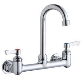 Scrub/Handwash 8" Centerset Wall Mount Faucet With 4" Gooseneck Spout 2" Lever Handles 1/2" Offset Inlets, LK940GN04L2H