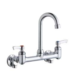 Scrub/Handwash 8" Centerset Wall Mount Faucet With 4" Gooseneck Spout 2" Lever Handles 1/2" Offset Inlets+Stop, LK940GN04L2S