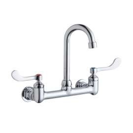 Scrub/Handwash 8" Centerset Wall Mount Faucet W/4" Gooseneck Spout 4" Wristblade Handles 1/2" Offset Inlet, LK940GN04T4H