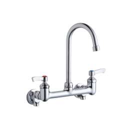 Scrub/Handwash 8" Centerset Wall Mount Faucet With 5" Gooseneck Spout 2" Lever Handles 1/2" Offset Inlets+Stop, LK940GN05L2S