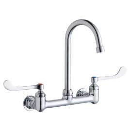 Scrub/Handwash 8" Centerset Wall Mount Faucet W/5" Gooseneck Spout 6" Wristblade Handles 1/2" Offset Inlet, LK940GN05T6H