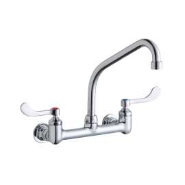 Foodservice 8" Centerset Wall Mount Faucet With 8" High Arc Spout 4" Wristblade Handles 1/2" Offset Inlets, LK940HA08T4H