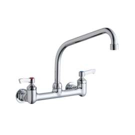 Foodservice 8" Centerset Wall Mount Faucet With 10" High Arc Spout 2" Lever Handles 1/2" Offset Inlets Chrome, LK940HA10L2H