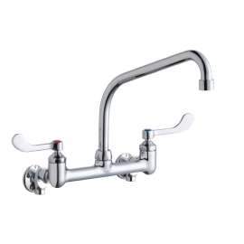 Foodservice 8" Centerset Wall Mount Faucet With 10" High Arc Spt 4" Wristblade Handles 1/2" Offset Inlets+Stop, LK940HA10T4S