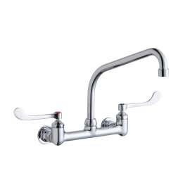 Foodservice 8" Centerset Wall Mount Faucet With 10" High Arc Spout 6" Wristblade Handles 1/2" Offset Inlets, LK940HA10T6H
