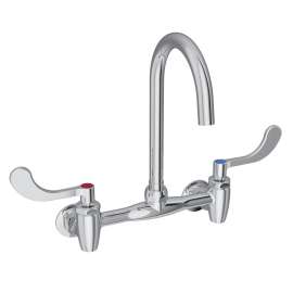 8" Centerset Deck Mount Laminar Flow Faucet W/5" Gooseneck Spout 4" Wristblade Handles 1/2" Offset Inlets+Stop, LK940LGN05T4S