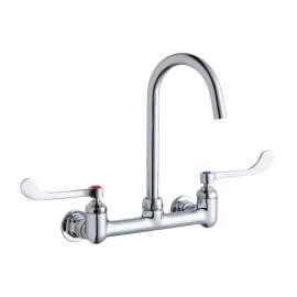 8" Centerset Deck Mount Laminar Flow Faucet With 5" Gooseneck Spout 6" Wristblade Handles 1/2" Offset Inlets, LK940LGN05T6H