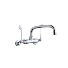 Foodservice 3-8" Adjustable Centers Wall Mount Faucet W/10" Arc Tube Spout 6" Wristblade Handles 2" Inlet, LK945AT10T6T