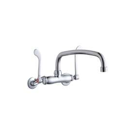 Foodservice 3-8" Adjustable Centers Wall Mount Faucet W/12" Arc Tube Spout 6" Wristblade Handles 2" Inlet, LK945AT12T6T