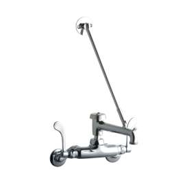 Service/Utility Single Hole Wall Mount Faucet W/7" Bucket Hook Spout 4" Wristblade Handles 2" Inlet Chrome, LK945BP07T4T