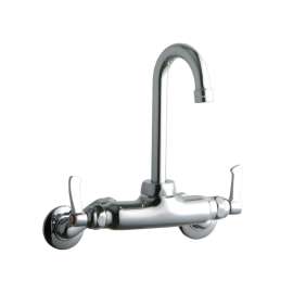 Foodservice 3-8" Adjustable Centers Wall Mount Faucet With 4" Gooseneck Spout 2" Lever Handles 2" Inlet, LK945GN04L2T