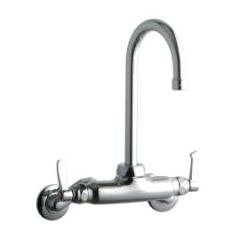 Foodservice 3-8" Adjustable Centers Wall Mount Faucet W/5" Gooseneck Spout 2" Lever Handles 2" Inlet Chrome, LK945GN05L2T