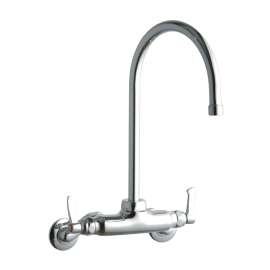 Foodservice 3-8" Adjustable Centers Wall Mount Faucet W/8" Gooseneck Spout 2" Lever Handles 2" Inlet Chrome, LK945GN08L2T