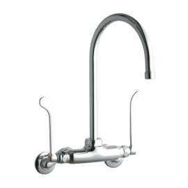 Foodservice 3-8" Adjustable Centers Wall Mount Faucet W/8" Gooseneck Spout 6" Wristblade Handles 2" Inlet, LK945GN08T6T
