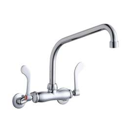Foodservice 3-8" Adjustable Centers Wall Mount Faucet W/10" High Arc Spout 4" Wristblade Handles 2" Inlet, LK945HA10T4T