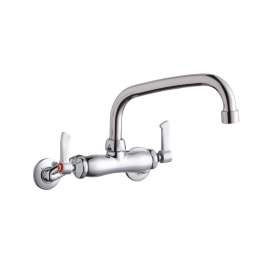 Foodservice 3-8" Adjustable Centers Wall Mount Faucet W/8" Tube Spout 2" Lever Handles 2" Inlet Chrome, LK945TS08L2T