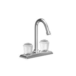 4" Centerset Deck Mount Faucet With Gooseneck Spout And Clear Crystalac Handles Chrome, LKA2475LF