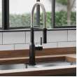 Avado Single Hole Kitchen Faucet With Semi-Professional Spout And Forward Only Lever Handle Black Stainless And Chrome, LKAV1061BKCR