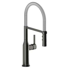 Avado Single Hole Kitchen Faucet With Semi-Professional Spout And Forward Only Lever Handle Black Stainless And Chrome, LKAV1061BKCR