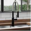 Avado Single Hole Kitchen Faucet With Semi-Professional Spout And Forward Only Lever Handle Matte Black And Chrome, LKAV1061MBCR