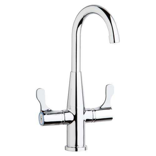 Single Hole Deck Mount Faucet With Gooseneck Spout Twin Lever Handles Chrome, LKD2223C