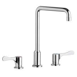 8" Centerset Concealed Deck Mount Faucet With Arc Tube Spout+ 4" Lever Handles + 8" Spout Reach Chrome, LKD2432BHC