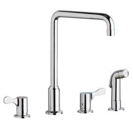 8" Centerset Concealed Deck Mount Faucet With Arc Spout And 2-5/8" Lever Handles With Side Spray Chrome, LKD2433C