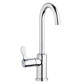 Single Hole 12-1/2" Vandal Resistant Deck Mount Faucet With Gooseneck Spout Lever Handle On Left Side Chrome Kit With Bubbler And Vandal-Resistant Filtration Kit With Filter Status Monitor, LKDVR208513LCFFC
