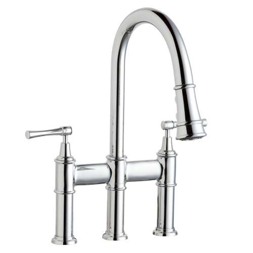 Explore Three Hole Bridge Faucet With Pull-Down Spray And Lever Handles Chrome, LKEC2037CR