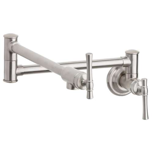 Explore Wall Mount Single Hole Pot Filler Kitchen Faucet With Lever Handles Lustrous Steel, LKEC2091LS