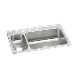 Lustertone Classic Stainless Steel 33" X 22" X 7-7/8", 0-Hole 30/70 Double Bowl Drop-In Sink, LMR33220