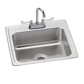 Lustertone Classic Stainless Steel 22" X 19-1/2" X 7-5/8" 2-Hole Single Bowl Drop-In Sink + Faucet Kit, LR2219SC