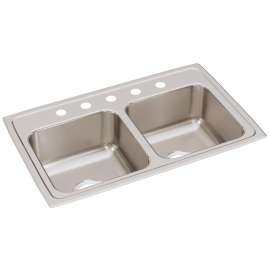 Lustertone Classic Stainless Steel 29" X 18" X 7-5/8" 5-Hole Equal Double Bowl Drop-In Sink, LR29185