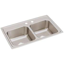 Lustertone Classic Stainless Steel 29" X 18" X 7-5/8" Mr2-Hole Equal Double Bowl Drop-In Sink, LR2918MR2