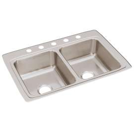 Lustertone Classic Stainless Steel 33" X 22" X 8-1/8" 5-Hole Equal Double Bowl Drop-In Sink, LR33225