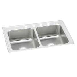 Lustertone Classic Stainless Steel 37" X 22" X 7-5/8" 4-Hole Equal Double Bowl Drop-In Sink, LR37224