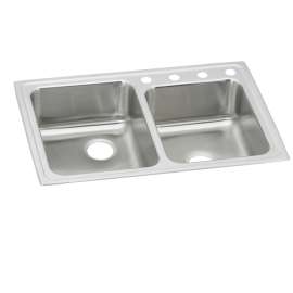 Lustertone Classic Stainless Steel 33" X 22" X 5-1/2" Offset 4-Hole Double Bowl Drop-In Ada Sink, LRAD250554