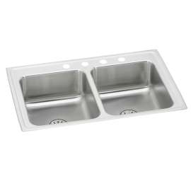 Lustertone Classic Stainless Steel 29" X 18" X 6-1/2" Mr2-Hole Equal Double Bowl Drop-In Ada Sink W/ Perfect Drain(R), LRAD291865PDMR2