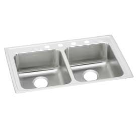 Lustertone Classic Stainless Steel 33" X 19-1/2" X 5" Mr2-Hole Equal Double Bowl Drop-In Ada Sink, LRAD331950MR2