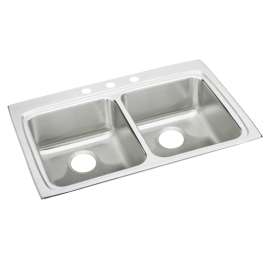 Lustertone Classic Stainless Steel 33" X 22" X 5" 4-Hole Equal Double Bowl Drop-In Ada Sink, LRAD3322504