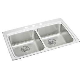 Lustertone Classic Stainless Steel 33" X 22" X 6-1/2" 2-Hole Equal Double Bowl Drop-In Ada Sink With Perfect Drain(R), LRAD332265PD2