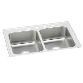 Lustertone Classic Stainless Steel 29" X 18" X 6-1/2" 3-Hole Equal Double Bowl Drop-In Ada Sink With Quick-Clip, LRADQ2918653