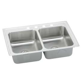 Lustertone Classic Stainless Steel 29" X 18" X 6-1/2" 3-Hole Equal Double Bowl Drop-In Ada Sink With Perfect Drain(R) And Quick-Clip, LRADQ291865PD3