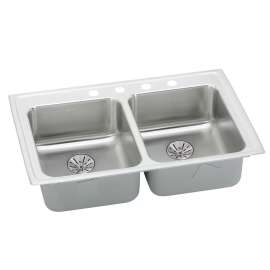 Lustertone Classic Stainless Steel 33" X 19-1/2" X 6-1/2" 2-Hole Equal Double Drop-In Ada Sink With Perfect Drain(R) And Quick-Clip, LRADQ331965PD2