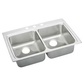 Lustertone Classic Stainless Steel 33" X 22" X 5-1/2" 3-Hole Equal Double Bowl Drop-In Ada Sink With Quick-Clip, LRADQ3322553