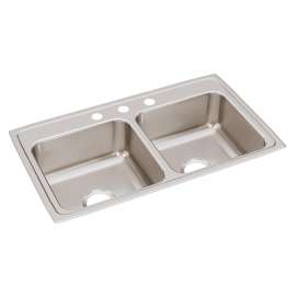 Lustertone Classic Stainless Steel 33" X 19-1/2" X 7-5/8" 3-Hole Equal Double Bowl Drop-In Sink With Quick-Clip, LRQ33193