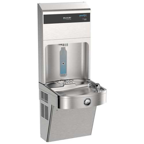 Elkay Pro Filtration Vandal-Resistant Connected Bottle Filling Station&Sgl Ada Cooler Refrig Ultra-Cap Lead+Uv Prtc Ss, LVRC8WSPRO-UV