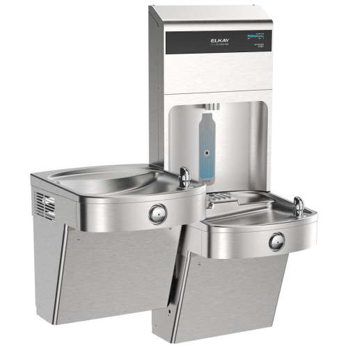Elkay Pro Filtration Vandal-Resistant Connected Bottle Filling Station&Bilevel Ada Cooler Refrig Ultra-Cap Lead Rd Ss, LVRCTL8WSPRO
