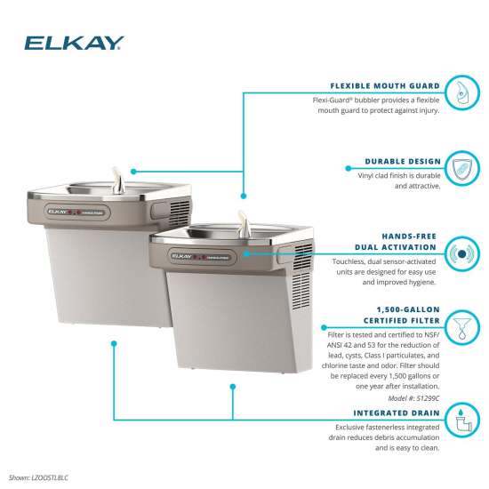 Dual Hands-Free Activation Bi-Level Ada Cooler Filtered Refrigerated Light Gray, LZOOSTL8LC