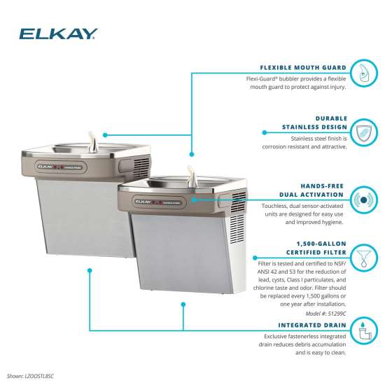 Dual Hands-Free Activation Bi-Level Ada Cooler Filtered Refrigerated Stainless, LZOOSTL8SC
